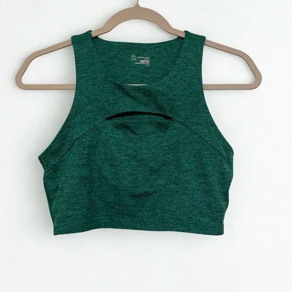 Offline By Aerie Sports Bra Small The Hugger Keyhole High Neck Green - Picture 1 of 6